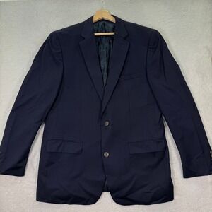 NEW Joseph & Feiss Gold Mens 44L Navy Blue 100% Wool Classic‎ Fit Blazer Preppy